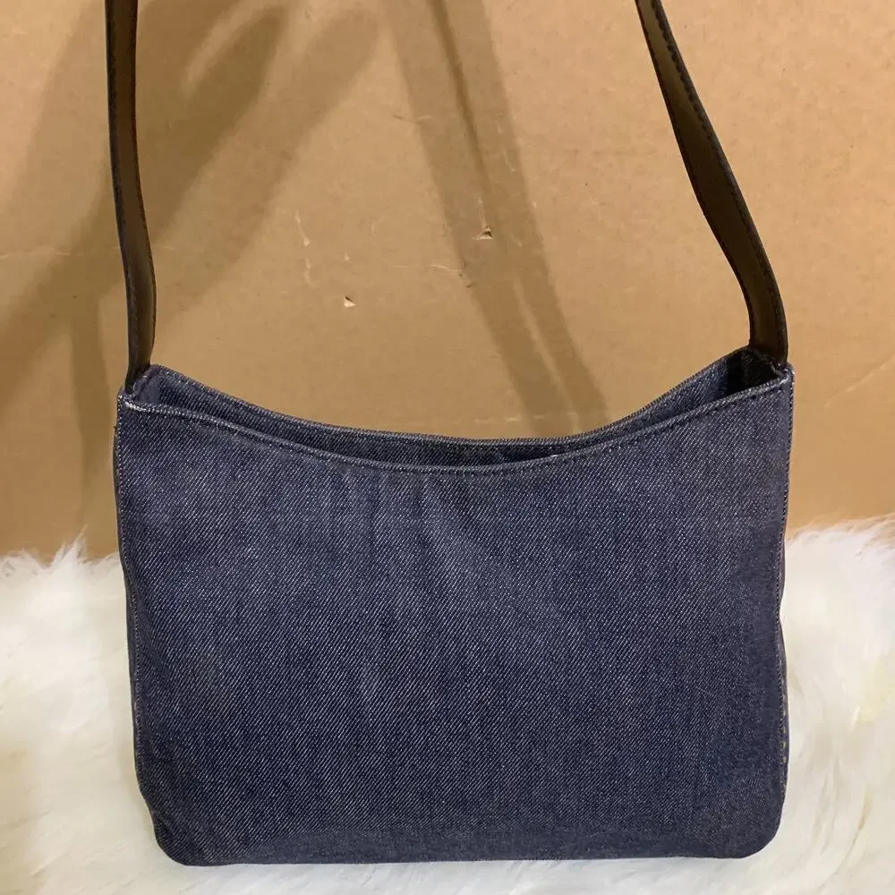 RALPH LAUREN Blue Denim Y2K Vintage Shoulder Bag Slim Hobo Contrast Stitching